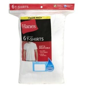 Hanes Men's White Crewneck Undershirts, 6-Pack Cotton Tagless T-Shirts, Size L